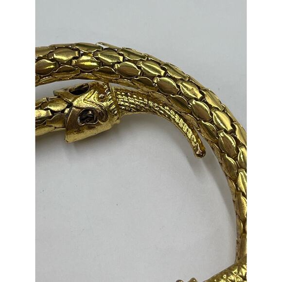 Vintage Golden Mesh Stretch Black Eye Rhinestone Egyptian Snake Coil Bracelet - Picture 12 of 14